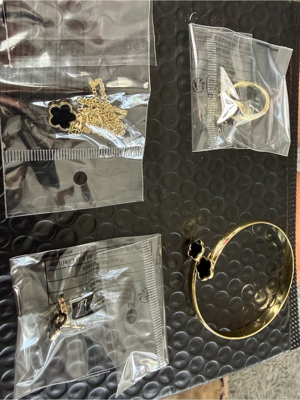 Gold Black Clover Bangle and Necklace Set - Women's Jewelry